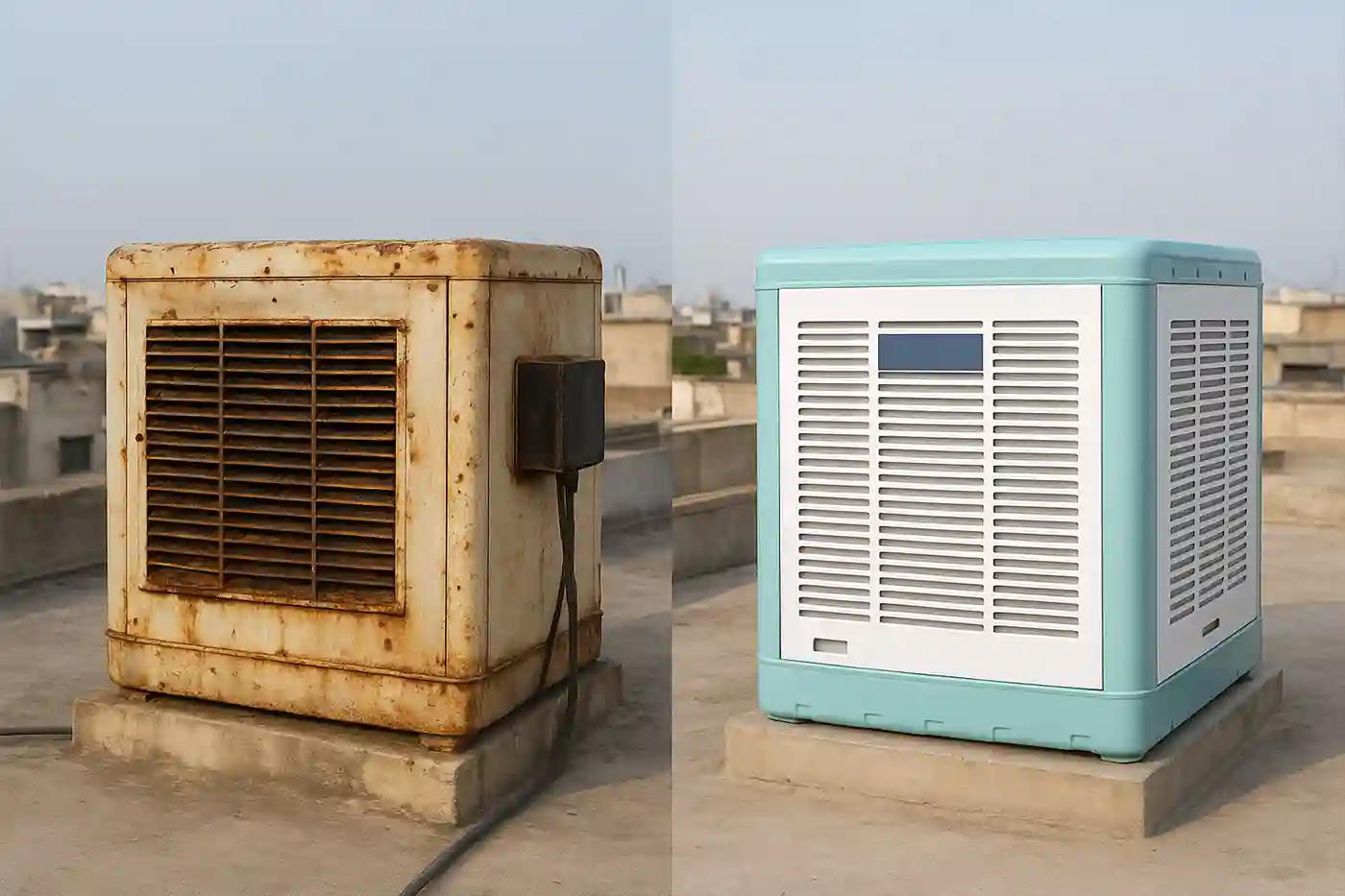کولر آبی خراب و کولر آبی سالم در کنار هم